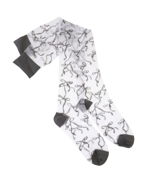 Candy Stripper（キャンディストリッパー）の「FULL OF RIBBON SHEER KNEE HIGH ソックス（ソックス/靴下・レディース・ライトブルー/チャコール/ピンク・FREE）」の2枚目の写真