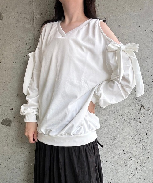 セール】オフショルダーリボンカットソー（Tシャツ/カットソー
