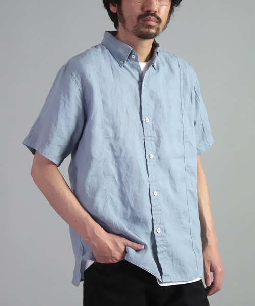 [OMNIGOD mens / オムニゴッド] リネンキャンバス ショートスリーブワークBDシャツ