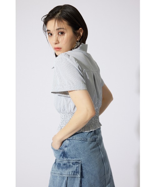 rienda（リエンダ）の「ウエストシャーリングジップブラウス 半袖 夏服（シャツ/ブラウス・レディース・ブラック/ライトイエロー/カーキ/ホワイト/マルチ・MEDIUM/SMALL）」の7枚目の写真