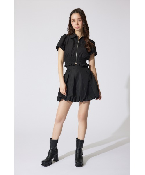 リエンダ　ウエストシャーリングジップブラウス ウエストシャーリングジップブラウス 半袖 夏服（シャツ