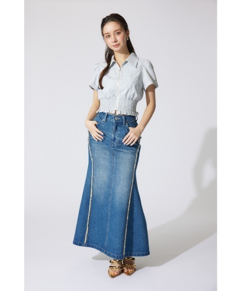 rienda（リエンダ）の「ウエストシャーリングジップブラウス 半袖 夏服（シャツ/ブラウス・レディース・ブラック/ライトイエロー/カーキ/ホワイト/マルチ・MEDIUM/SMALL）」の17枚目の写真