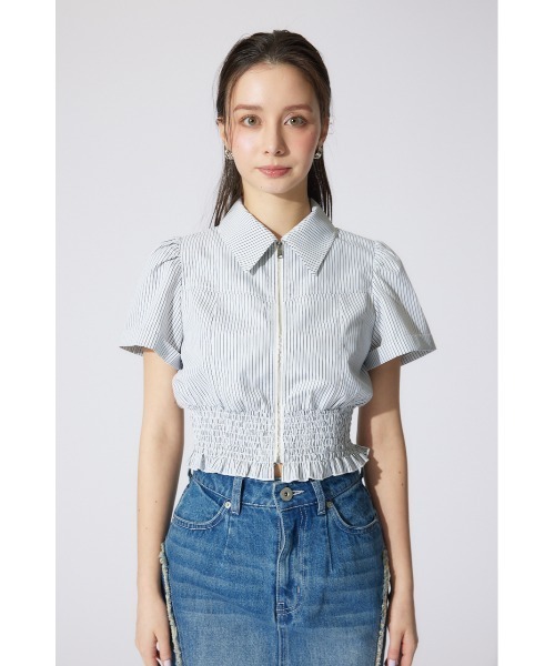 rienda（リエンダ）の「ウエストシャーリングジップブラウス 半袖 夏服（シャツ/ブラウス・レディース・ブラック/ライトイエロー/カーキ/ホワイト/マルチ・MEDIUM/SMALL）」の19枚目の写真