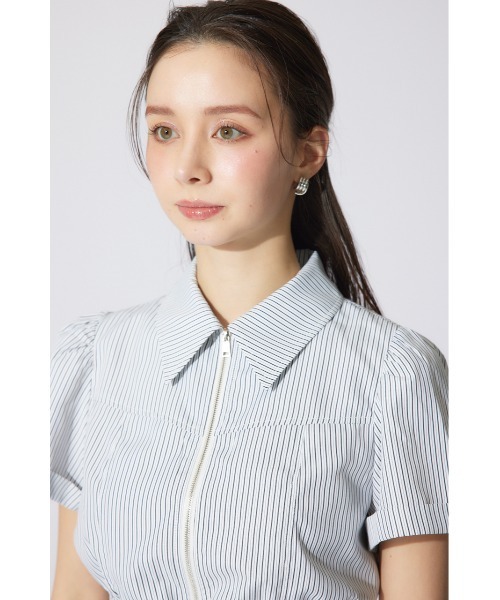 rienda（リエンダ）の「ウエストシャーリングジップブラウス 半袖 夏服（シャツ/ブラウス・レディース・ブラック/ライトイエロー/カーキ/ホワイト/マルチ・MEDIUM/SMALL）」の22枚目の写真