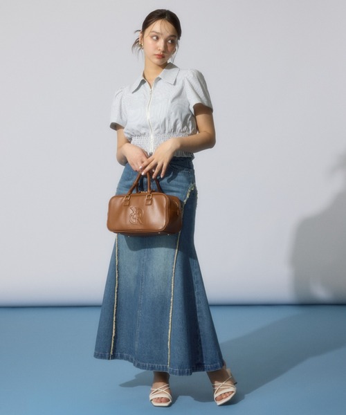 rienda（リエンダ）の「ウエストシャーリングジップブラウス 半袖 夏服（シャツ/ブラウス・レディース・ブラック/ライトイエロー/カーキ/ホワイト/マルチ・MEDIUM/SMALL）」の15枚目の写真