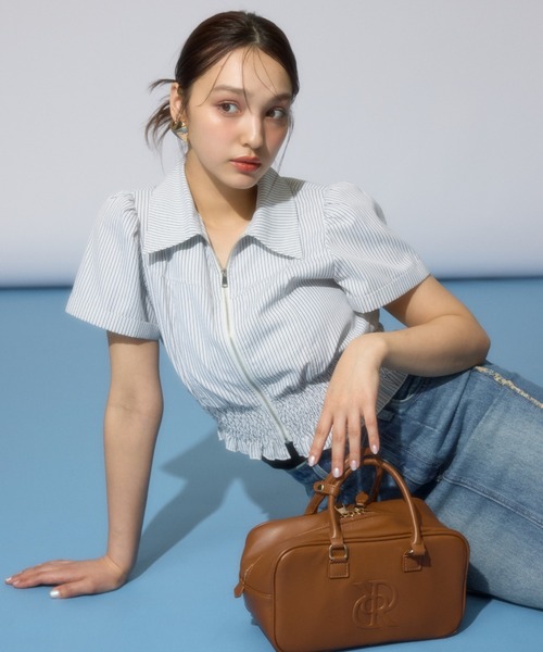 rienda（リエンダ）の「ウエストシャーリングジップブラウス 半袖 夏服（シャツ/ブラウス・レディース・ブラック/ライトイエロー/カーキ/ホワイト/マルチ・MEDIUM/SMALL）」の14枚目の写真