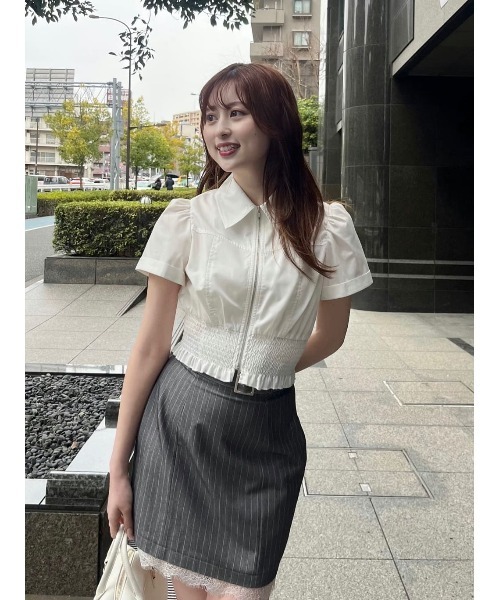 ウエストシャーリングジップブラウス 半袖 夏服（シャツ