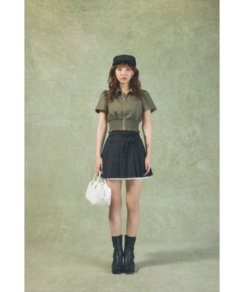 セール】ウエストシャーリングジップブラウス 半袖 夏服（シャツ