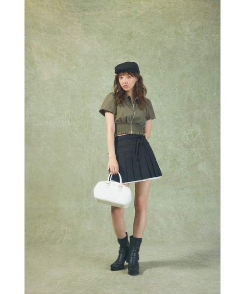 セール】ウエストシャーリングジップブラウス 半袖 夏服（シャツ