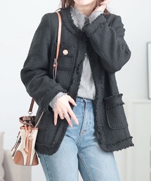 GOLDJAPAN（ゴールドジャパン）の「ノーカラーツイードジャケット【大きいサイズ対応】（ノーカラージャケット）」