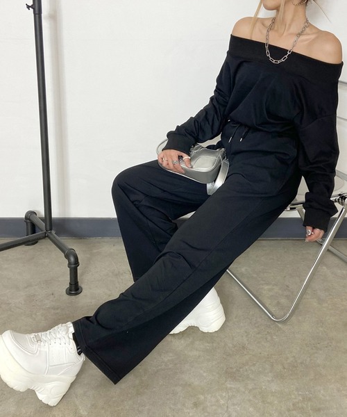 non-hedge（ノンヘッジ）の「オフショルトップスパンツセットアップ（セットアップ・レディース・ピンク/グレー/ブラック/ブルー/オートミール・FREE）」の2枚目の写真