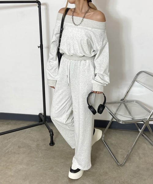 non-hedge（ノンヘッジ）の「オフショルトップスパンツセットアップ（セットアップ・レディース・ピンク/グレー/ブラック/ブルー/オートミール・FREE）」の6枚目の写真