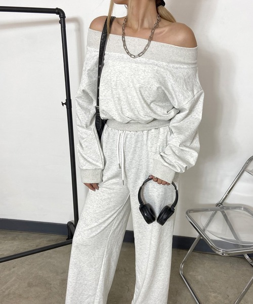 non-hedge（ノンヘッジ）の「オフショルトップスパンツセットアップ（セットアップ・レディース・ピンク/グレー/ブラック/ブルー/オートミール・FREE）」の7枚目の写真