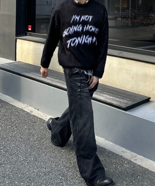 Chikashitsu +(チカシツプラス)の「【Chikashitsu +】curve stitch wide denim pants / 【チカシツプラス】カーブステッチワイドデニムパンツ(デニムパンツ・メンズ・ブラック・S/M/L)」の19枚目の写真