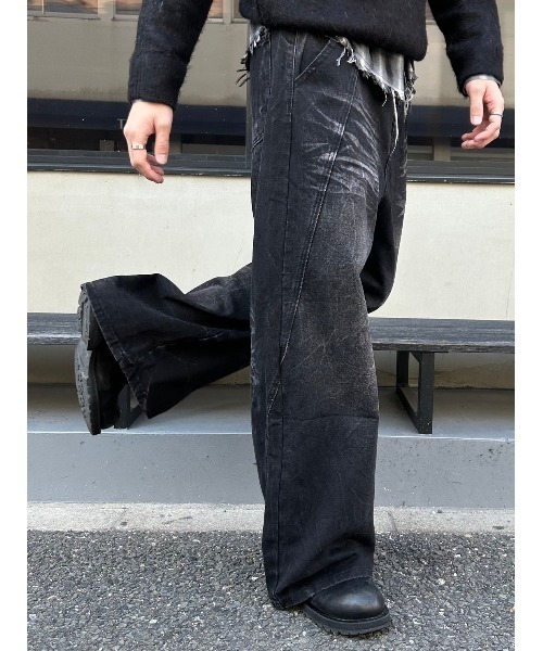 デニム・ジーパン +5cm Curve Flare Denim Pants (Black) WYM LIDNM ジーンズ CURVED FLARE DENIM SLACKS メンズ