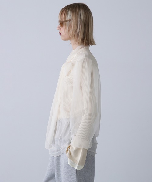 ROSE BUD（ローズバッド）の「チュールボウタイトップス（シャツ/ブラウス・レディース・ホワイト/ブラック/ピンク・ONE SIZE）」の8枚目の写真