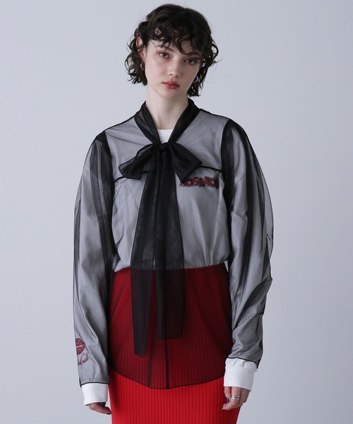 ROSE BUD（ローズバッド）の「チュールボウタイトップス（シャツ/ブラウス・レディース・ホワイト/ブラック/ピンク・ONE SIZE）」の15枚目の写真