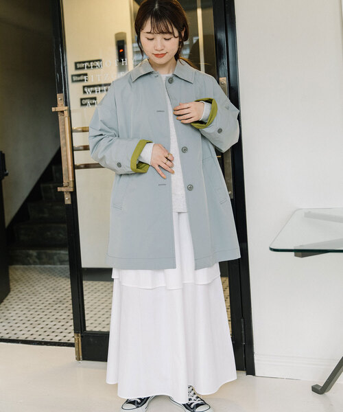 POU DOU DOU（プードゥドゥ）の「ステンカラーミドルコート（ステンカラーコート・レディース・ベージュ/ライトブルー/カーキ・M）」の22枚目の写真