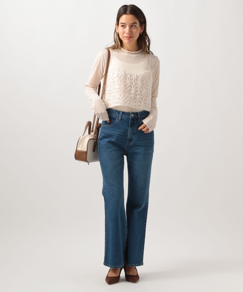 BAYFLOW（ベイフロー）の「[後ろのリボンで調節可能]レースキャミビスチェ（キャミソール・レディース・ブラック/オフホワイト・FREE）」の4枚目の写真