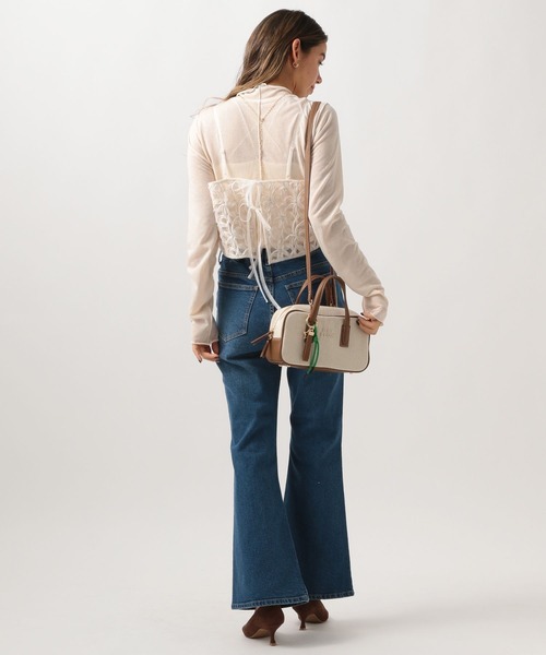 BAYFLOW（ベイフロー）の「[後ろのリボンで調節可能]レースキャミビスチェ（キャミソール・レディース・ブラック/オフホワイト・FREE）」の7枚目の写真