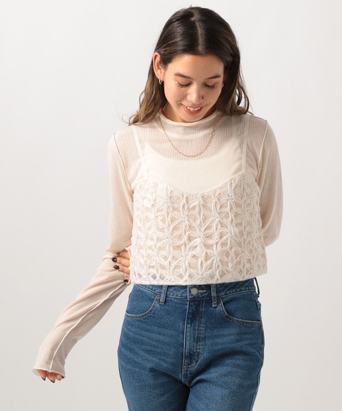 BAYFLOW（ベイフロー）の「[後ろのリボンで調節可能]レースキャミビスチェ（キャミソール・レディース・ブラック/オフホワイト・FREE）」の9枚目の写真