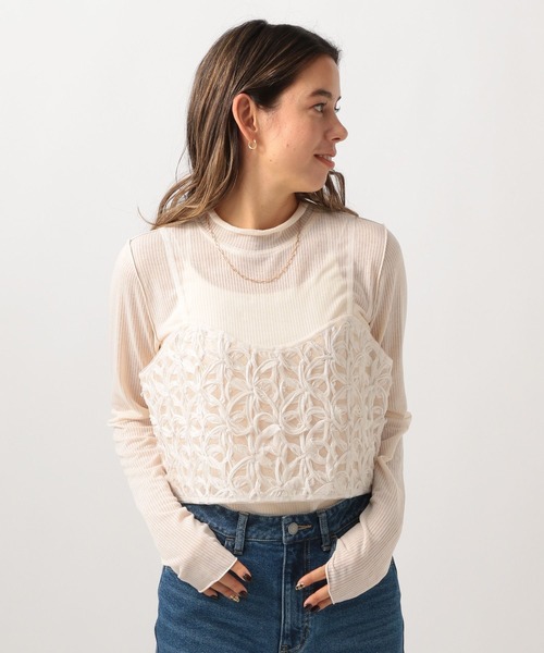 BAYFLOW（ベイフロー）の「[後ろのリボンで調節可能]レースキャミビスチェ（キャミソール・レディース・ブラック/オフホワイト・FREE）」の10枚目の写真