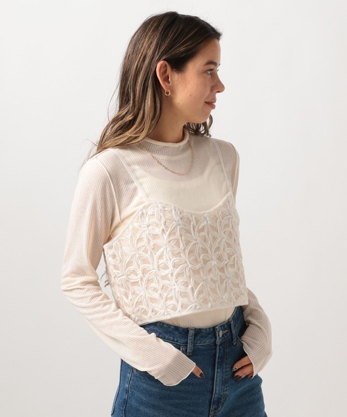 BAYFLOW（ベイフロー）の「[後ろのリボンで調節可能]レースキャミビスチェ（キャミソール・レディース・ブラック/オフホワイト・FREE）」の11枚目の写真