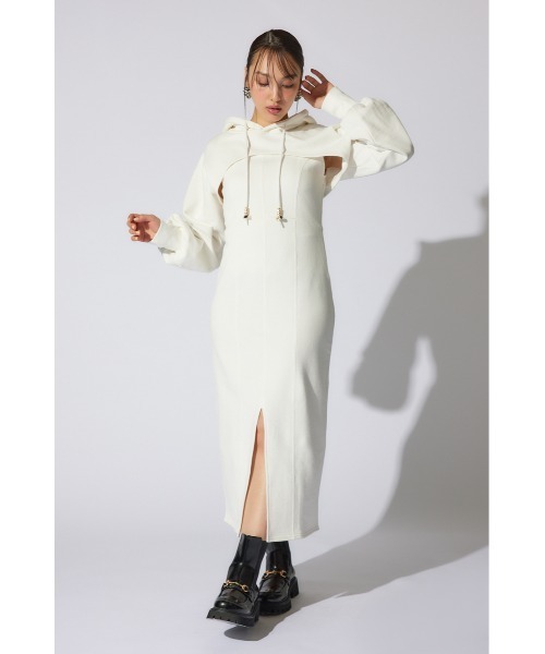 rienda(リエンダ)の「レイヤードパーカーワンピース 春服 夏服 スウェット(ワンピース・レディース・ブラック/ホワイト/ピンク・SMALL/MEDIUM)」の13枚目の写真