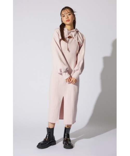 rienda(リエンダ)の「レイヤードパーカーワンピース 春服 夏服 スウェット(ワンピース・レディース・ブラック/ホワイト/ピンク・SMALL/MEDIUM)」の7枚目の写真