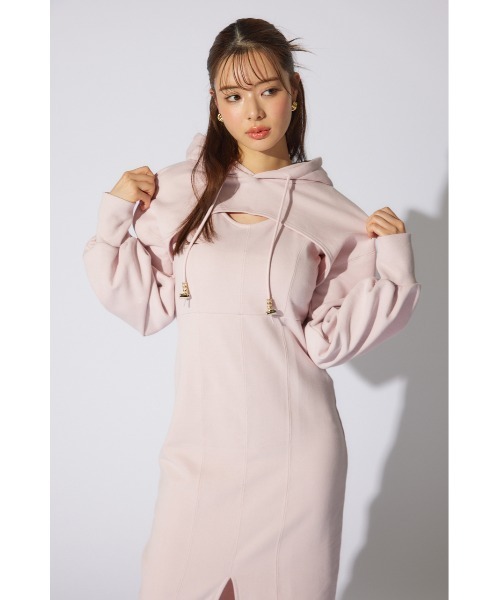 rienda(リエンダ)の「レイヤードパーカーワンピース 春服 夏服 スウェット(ワンピース・レディース・ブラック/ホワイト/ピンク・SMALL/MEDIUM)」の10枚目の写真