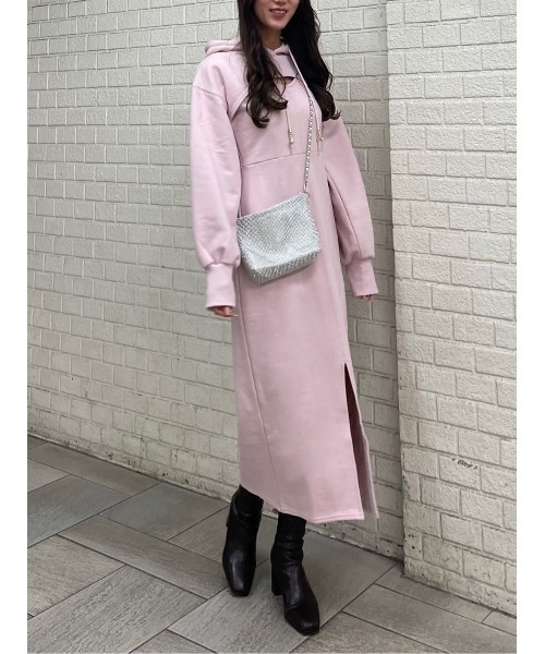 パーカーワンピース　アイボリー　スウェット　フリーサイズ　rienda セール】レイヤードパーカーワンピース 春服 夏服 スウェット