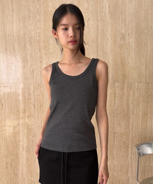FUULLY STUDIO（フーリィーステューディオ）の「テレコベーシックカラータンク（タンクトップ・レディース・ピンク/ブラック/アイボリー/チャコールグレー・FREE）」の5枚目の写真