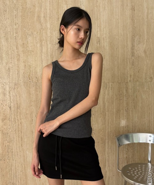 FUULLY STUDIO（フーリィーステューディオ）の「テレコベーシックカラータンク（タンクトップ・レディース・ピンク/ブラック/アイボリー/チャコールグレー・FREE）」の6枚目の写真