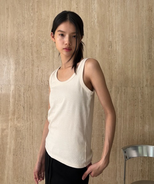 FUULLY STUDIO（フーリィーステューディオ）の「テレコベーシックカラータンク（タンクトップ・レディース・ピンク/ブラック/アイボリー/チャコールグレー・FREE）」の11枚目の写真