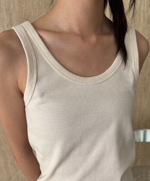 FUULLY STUDIO（フーリィーステューディオ）の「テレコベーシックカラータンク（タンクトップ・レディース・ピンク/ブラック/アイボリー/チャコールグレー・FREE）」の9枚目の写真