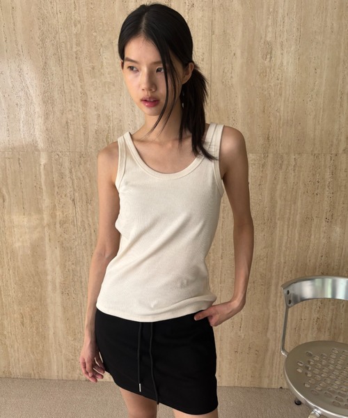 FUULLY STUDIO（フーリィーステューディオ）の「テレコベーシックカラータンク（タンクトップ・レディース・ピンク/ブラック/アイボリー/チャコールグレー・FREE）」の10枚目の写真