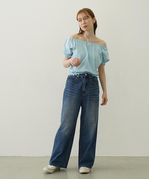 MILKFED.（ミルクフェド）の「COOPER HEART WIDE DENIM PANTS（デニムパンツ・レディース・ライトインディゴブルー/ブラック・S/M）」の21枚目の写真