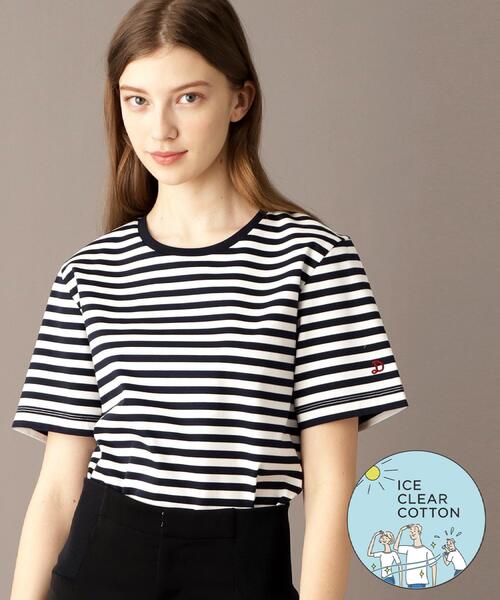 tシャツ 「接触冷感/抗菌防臭/消臭」アイスクリアコットンボーダーTシャツ レディース 接触冷感/抗菌防臭/消臭】アイスクリアコットンボーダーTシャツ