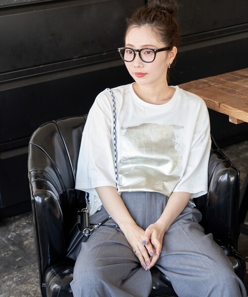 FREAK'S STORE（フリークスストア）の「限定展開　箔 プリント ビック 半袖シャツ（Tシャツ）（Tシャツ/カットソー・レディース・オフホワイト/スミクロ/ライトグレー・ﾌﾘ-）」の21枚目の写真