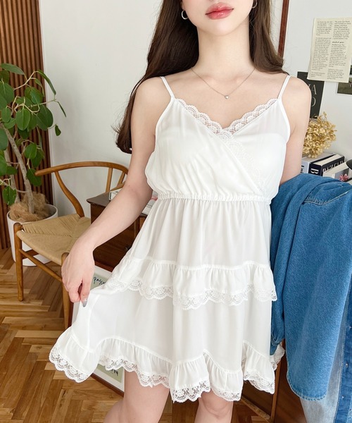 crank レースフリルミニワンピース　ホワイト crank レースフリルミニワンピース ホワイト レースフリルミニ
