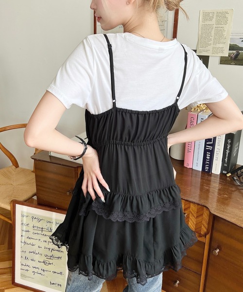 セール】レースフリルキャミミニワンピース（ワンピース）｜moment+