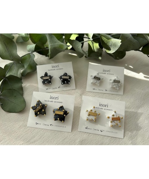 tone(トーン)の「【inori】天然石スタッズmini(お星さま)(MA)(イヤリング・レディース・ホワイト×ゴールド/ホワイト×シルバー/ブラック×シルバー/ブラック×ゴールド・FREE)」の6枚目の写真