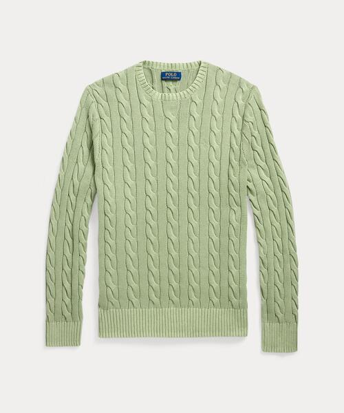 Ralph Lauren ラルフローレン　グリーン 緑　ケーブルニットセーター ポロ ラルフローレン☆ケーブルニット/セーター☆グリーン/黄緑