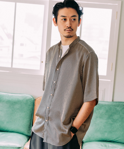 EDIFICE(エディフィス)の「パターンクレープ ショートスリーブ バンドカラーシャツ(シャツ/ブラウス・メンズ・ネイビー/ベージュ/ベージュ系その他・SMALL/MEDIUM/LARGE)」の5枚目の写真