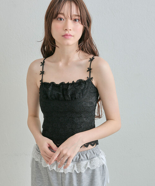 OLIVE des OLIVE(オリーブデオリーブ)の「レースキャミ(キャミソール・レディース・オフホワイト/ブラック・FREE)」の6枚目の写真