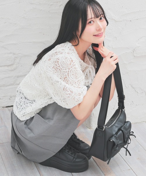 Honeys（ハニーズ）の「レースリボンカーディガン（カーディガン/ボレロ・レディース・ホワイト/アイボリー/ブラック・L/M/S）」の5枚目の写真