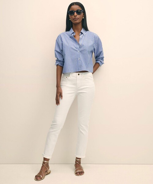BROOKS BROTHERS（ブルックスブラザーズ）の「コットン　ストライプ　クロップドブラウス（シャツ/ブラウス・レディース・ホワイト×ブルー・LARGE/MEDIUM/X-SMALL/SMALL）」の4枚目の写真