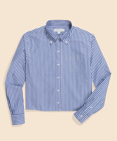 BROOKS BROTHERS（ブルックスブラザーズ）の「コットン　ストライプ　クロップドブラウス（シャツ/ブラウス・レディース・ホワイト×ブルー・LARGE/MEDIUM/X-SMALL/SMALL）」の6枚目の写真