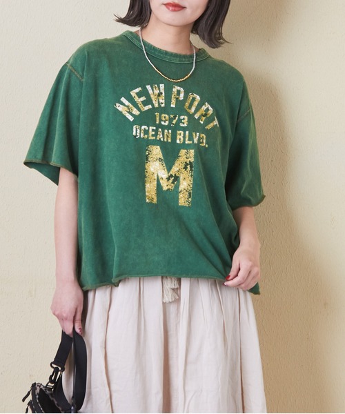 CUBE SUGAR（キューブシュガー）の「トンプキン天竺ケミカル加工ロゴプリントTシャツ（Tシャツ/カットソー・レディース・ブラック/マルチ/ナチュラル/パープル/グリーン・M）」の3枚目の写真