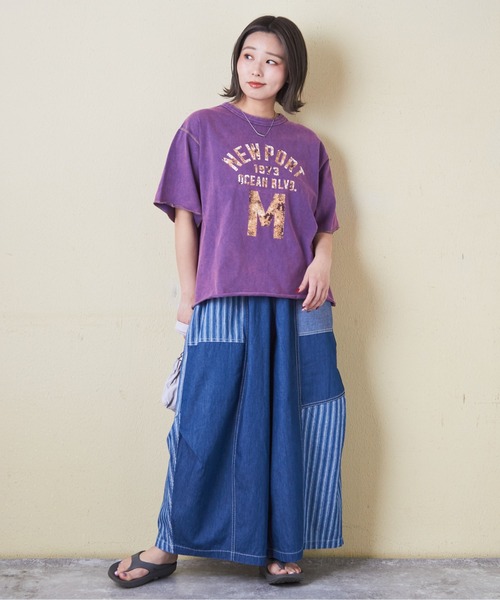 CUBE SUGAR（キューブシュガー）の「トンプキン天竺ケミカル加工ロゴプリントTシャツ（Tシャツ/カットソー・レディース・ブラック/マルチ/ナチュラル/パープル/グリーン・M）」の6枚目の写真